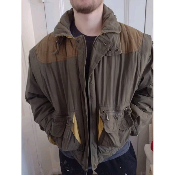 Vintage Urban Equipment Green Military Style Bomber Aviator Jacket W Hood Sz L - Picture 2 of 16